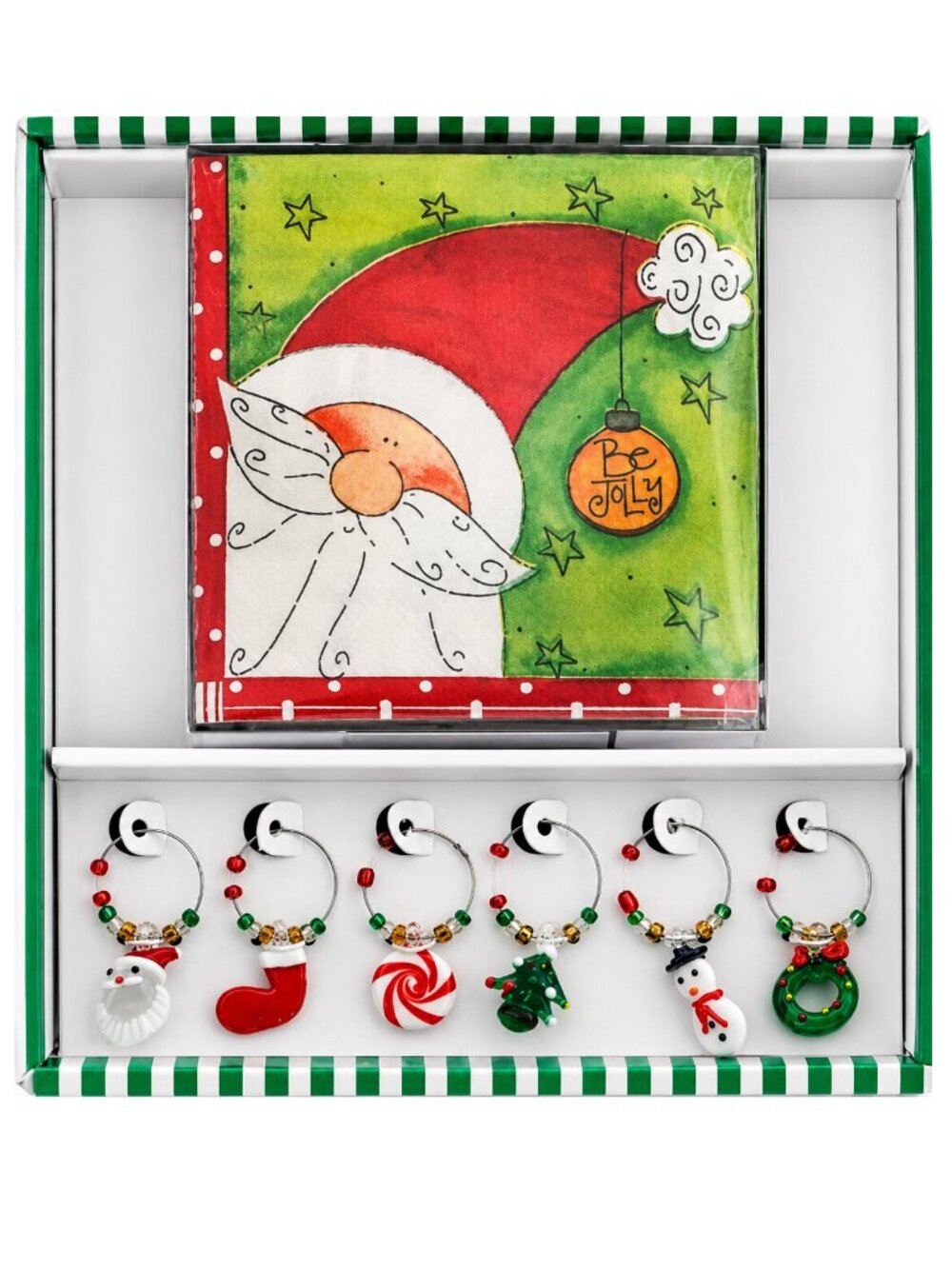 Santa Christmas Hostess Wine Accessories Set - Napkins & Wine Glass Charms